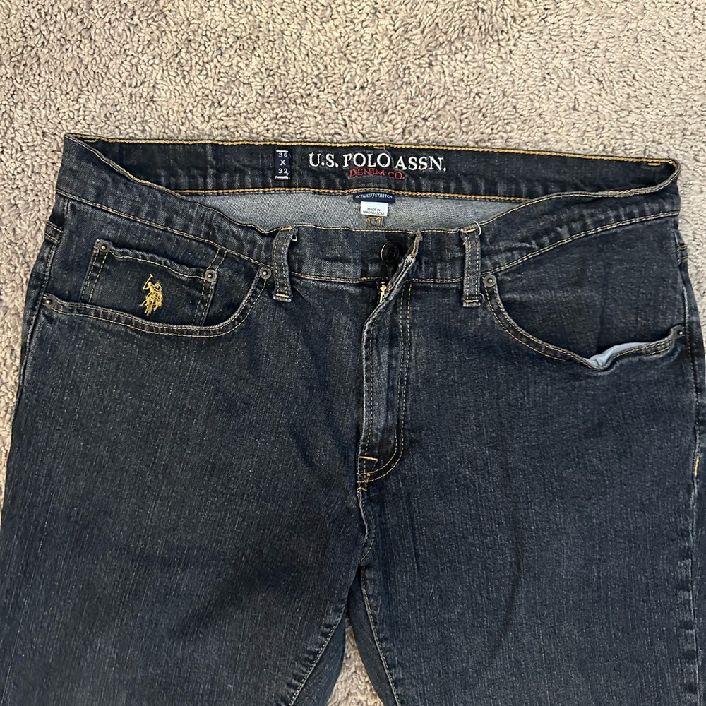 Polo Jeans Mens 36 x 32 Navy Blue Active Stretch Straight Preppy Denim - Picture 3 of 16